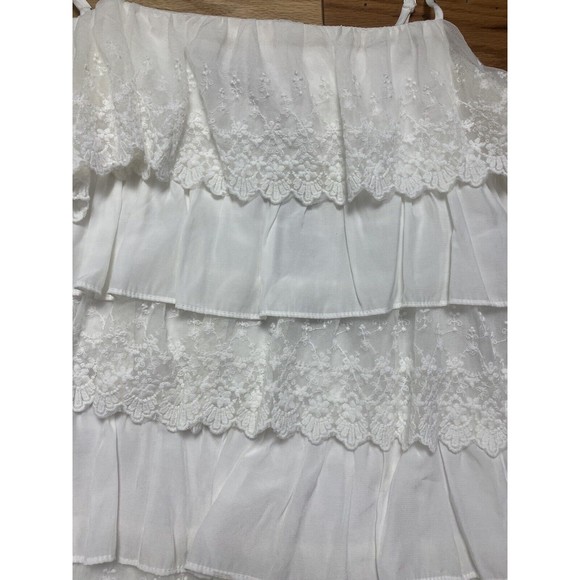 DO+BE Spaghetti Strap Layer White Dress Large Ruffles Lace Flowy Short Party New - Picture 5 of 15